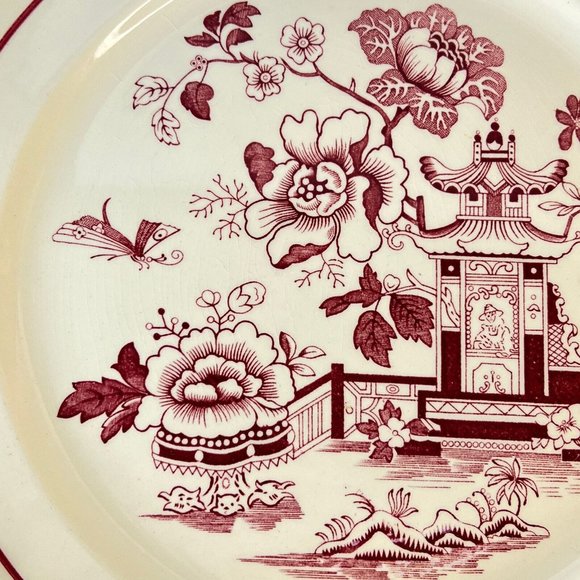 Vintage Taylor Smith Taylor Red Asian Design Dinner Plate 10” Crazing - Picture 5 of 7